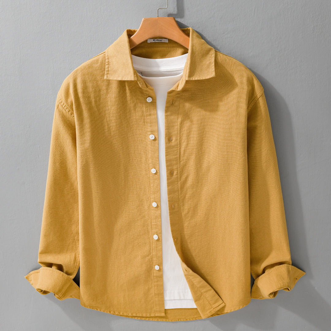 Men's Lightweight Linen-Cotton Overshirt with Kent Collar, Relaxed Fit and Continuous Button Placket Mune Fashion