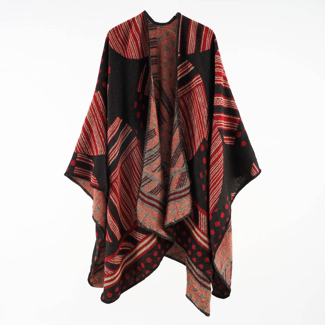 Ladies Jacquard Ruana with graphic pattern and overlock edge Mune Fashion