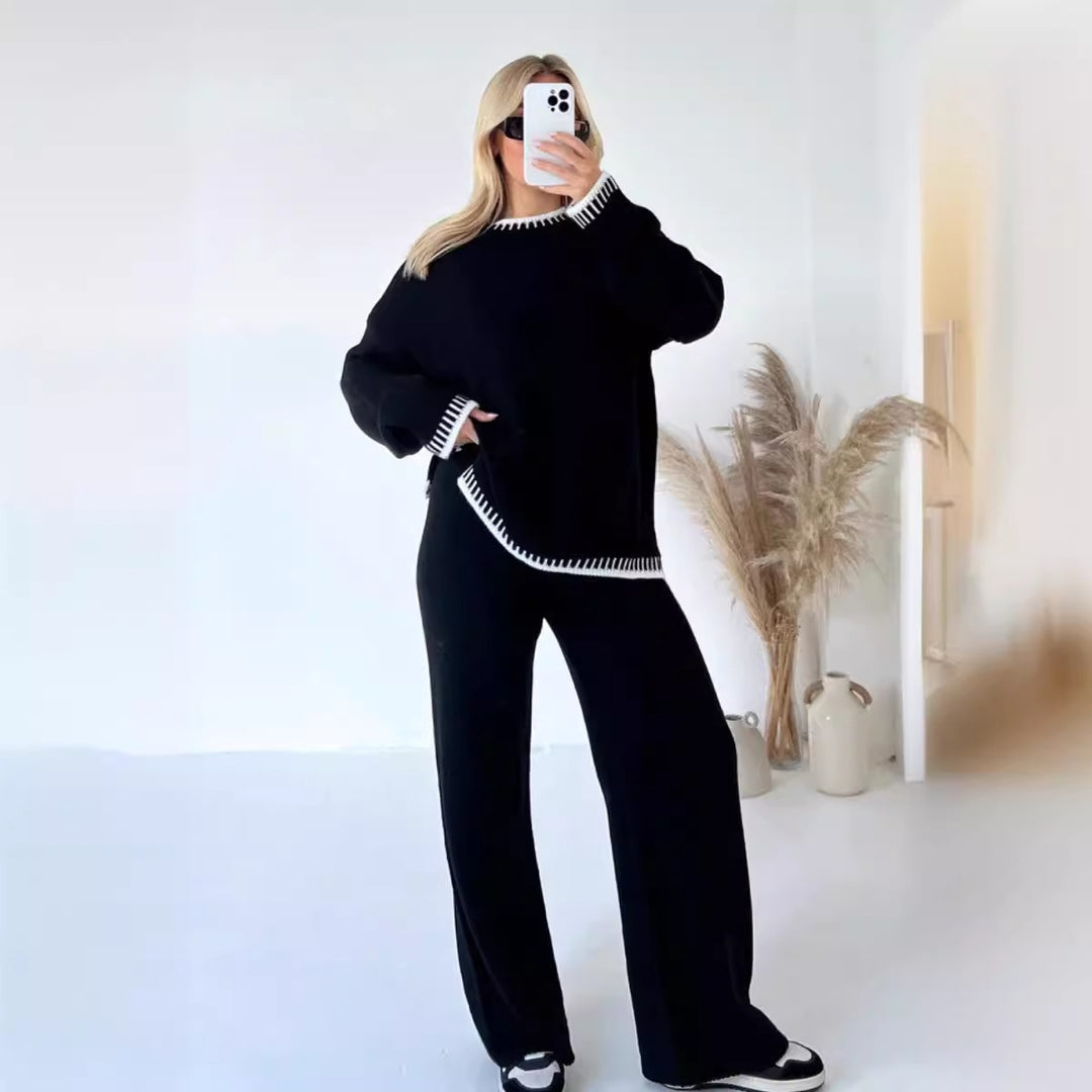 Ladies casual knitted loungewear with oversized sweater and wide knitted pants Mune Fashion