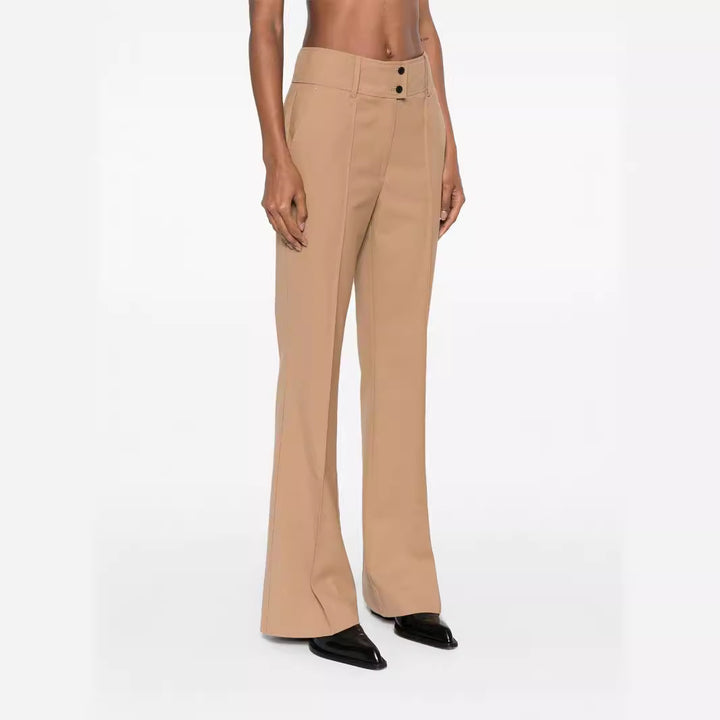 Women High-Waisted Flared Wool Blend Tailoring Pants with Crease Mune Fashion