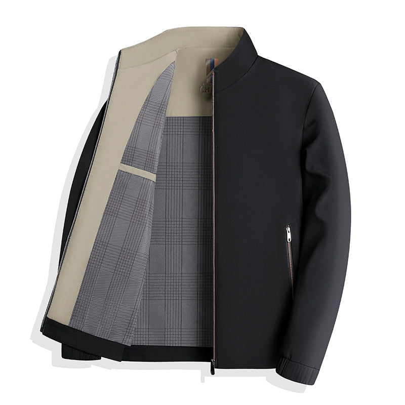 Men's lightweight Harrington jacket with stand-up collar, zippered pockets, and checkered lining Mune Fashion