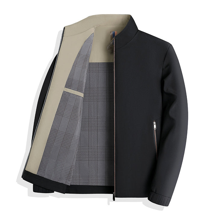 Men's lightweight Harrington jacket with stand-up collar, zippered pockets, and checkered lining Mune Fashion