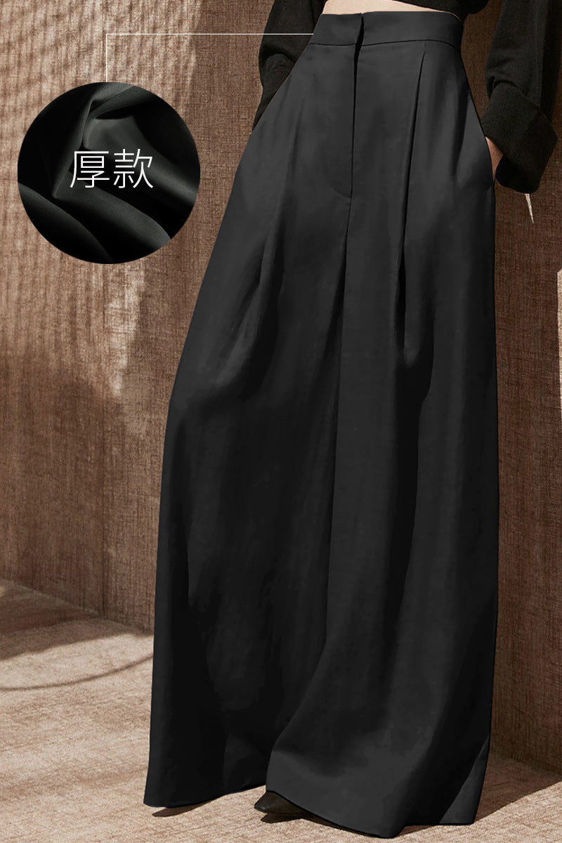 Women's wide high-waisted palazzo pants with pleats and flowing maxi length Mune Fashion