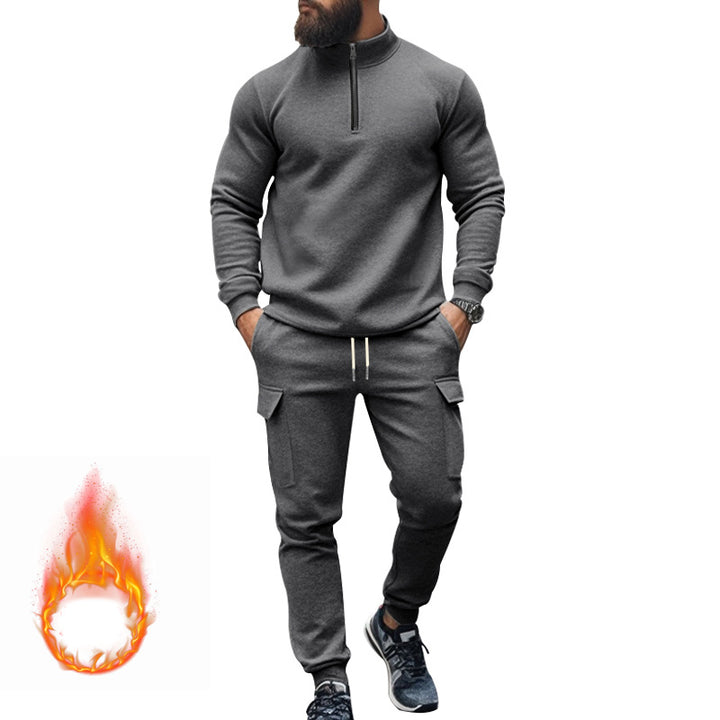 Men's nan sportives Cargo jogging set with half-zip stand collar, warming fleece lining and spacious flap pockets Mune Fashion