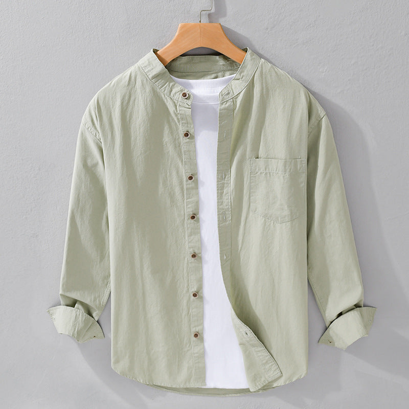 Men's shirt jacket in Mandarin style made of cotton twill, relaxed fit, with patch chest pocket and wooden buttons Mune Fashion