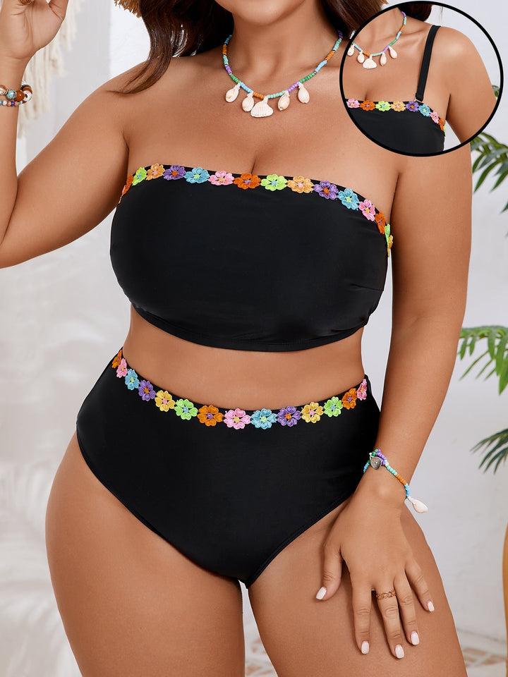 Women's Bandeau Bikini Set with Floral Accent Mune Fashion
