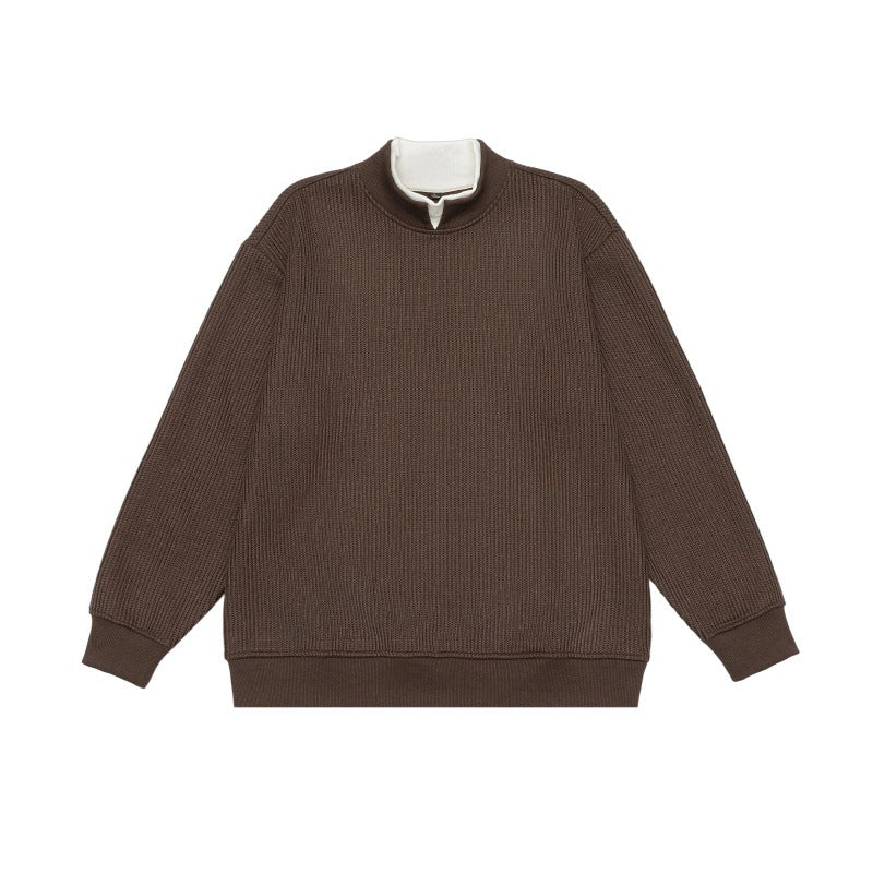 Unisex Fine Structured Mockneck Sweatshirt with Half Zip and Integrated Placket Mune Fashion