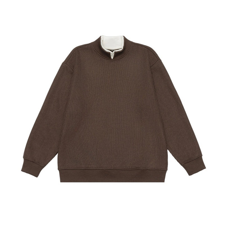 Unisex Fine Structured Mockneck Sweatshirt with Half Zip and Integrated Placket Mune Fashion