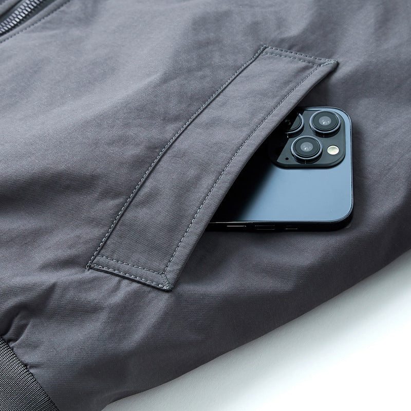 Men's Lightweight Pilot Bomber Jacket in Utility Style with Arm Pocket and Patch Detail Mune Fashion