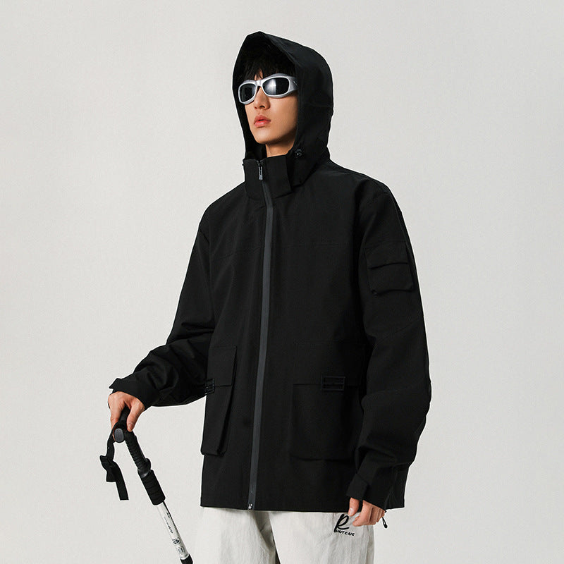 Men's Oversize Utility Jacket with Technical Softshell, Hood and Multiple Pockets Mune Fashion