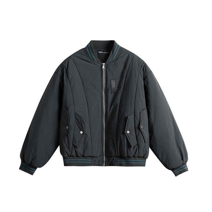 Men's Short Boxy Windproof Nylon Bomber Jacket with Contrasting Ribbed Cuffs and Flap Pockets Mune Fashion