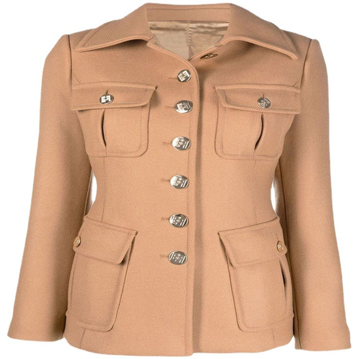 Women's short military-inspired wool blend jacket with decorative buttons Mune Fashion