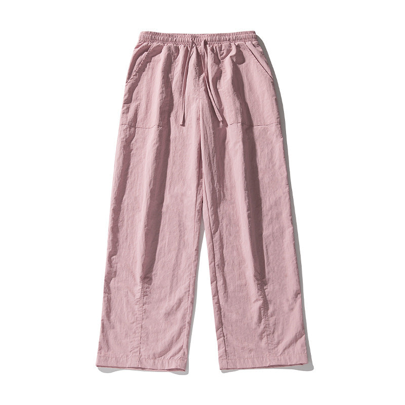 Women's Wide Linen Blend Palazzo Pants with Elastic Waistband, Drawstring and Patch Pockets Mune Fashion