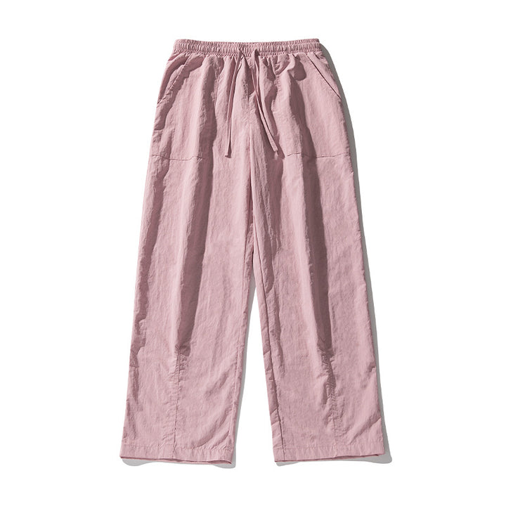 Women's Wide Linen Blend Palazzo Pants with Elastic Waistband, Drawstring and Patch Pockets Mune Fashion