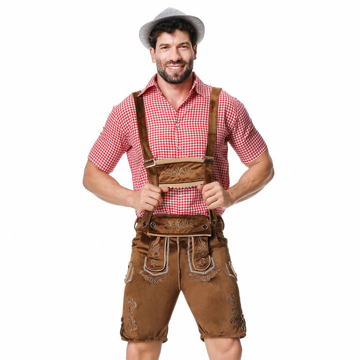 Men's traditional short leather trousers with elaborate embroidery and adjustable straps Mune Fashion