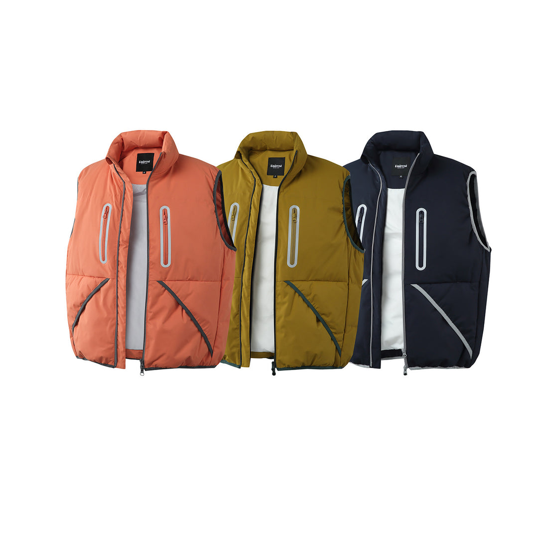 Men's Padded Quilted Vest with High Stand-Up Collar and Vertical Zipper Pockets Mune Fashion