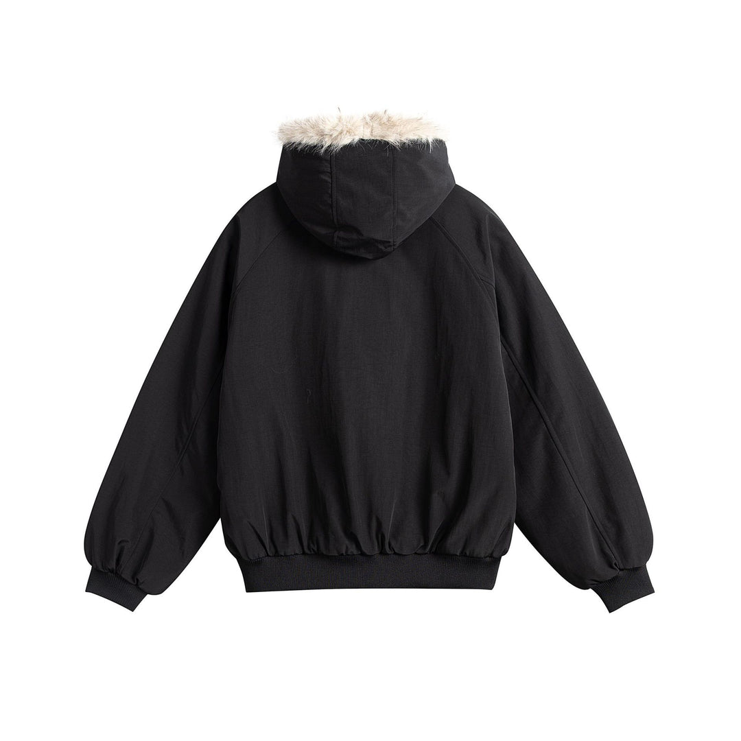 Women Oversized Bomber Jacket with Faux Fur Lined Hood and Raglan Sleeves Mune Fashion