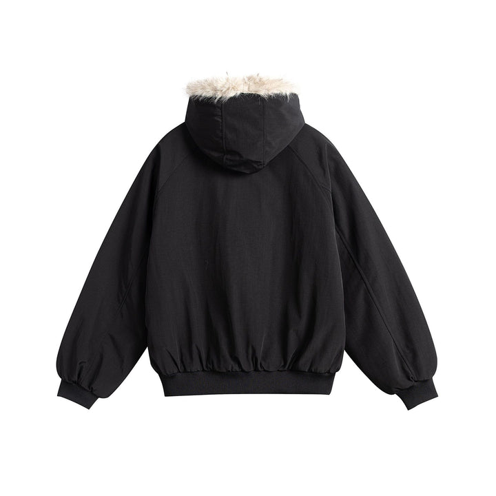 Women Oversized Bomber Jacket with Faux Fur Lined Hood and Raglan Sleeves Mune Fashion