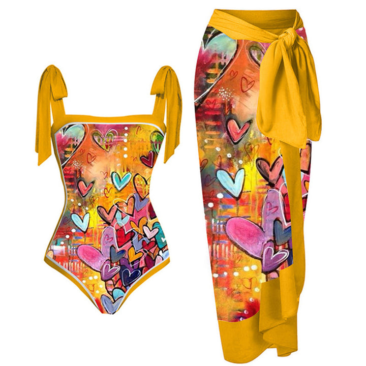 Women's Swimwear Set with Floral Swimsuit and Matching Maxi Skirt Mune Fashion
