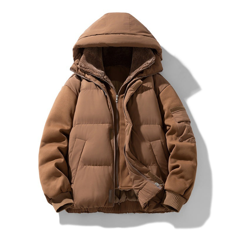 Men's padded hooded jacket with teddy lining and contrasting softshell sleeves Mune Fashion