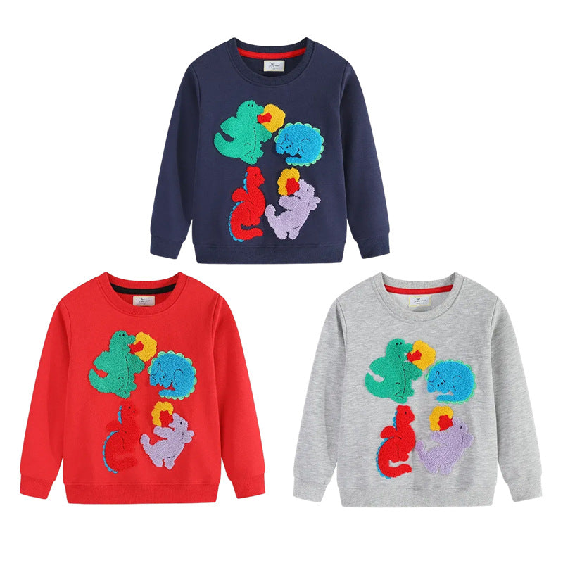 Children's sweatshirt with colorful dinosaur and flower appliqués Mune Fashion