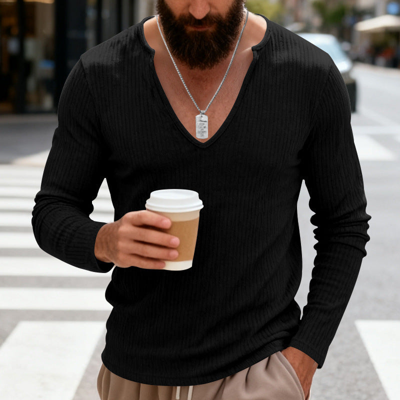 Men's ribbed V-neck long sleeve shirt made of lightweight cotton blend Mune Fashion