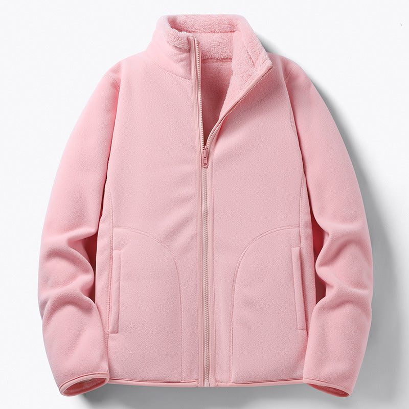 Women Padded Fleece Jacket with Teddy Lining, Stand-up Collar & Full-Length Zipper Mune Fashion