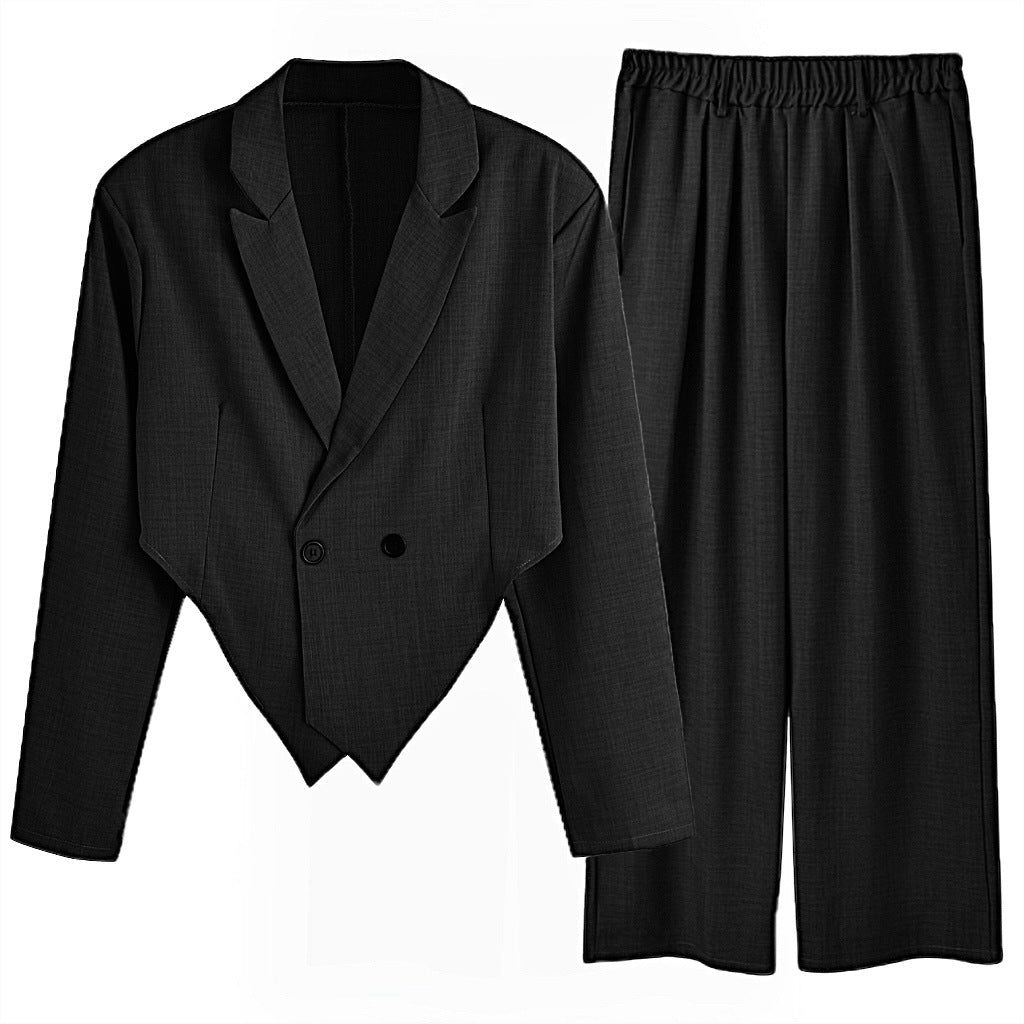 Ladies nan Business set with asymmetrical draped blazer and pleated pants with elastic waistband Mune Fashion