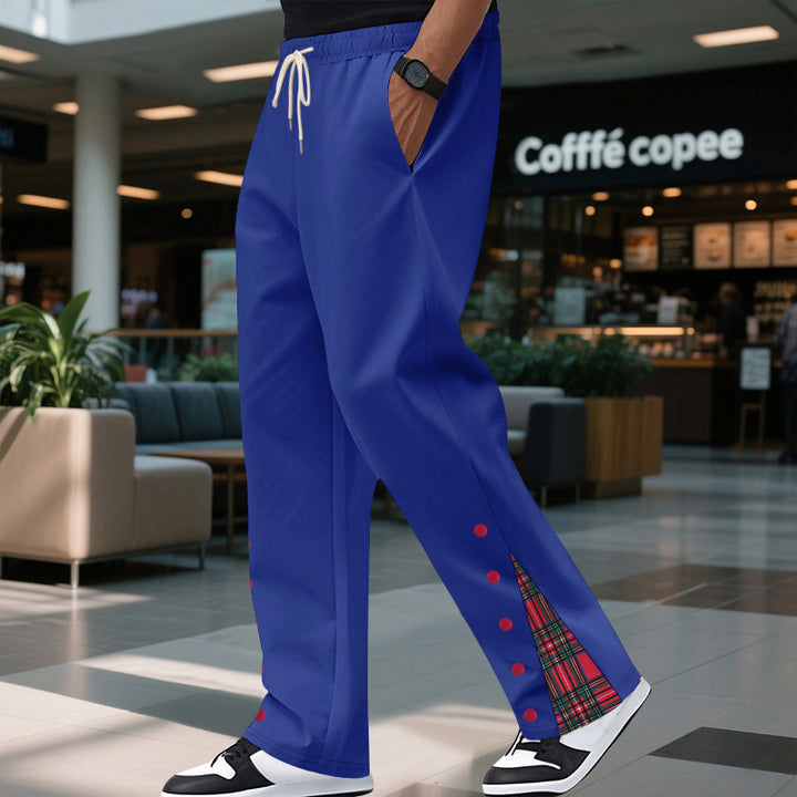 Men's nan Relax leisure pants with press stud side slits and tartan check insert Mune Fashion