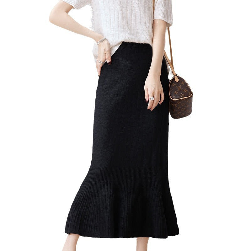 Ladies Elegant Knit Skirt with Ruffle Mune Fashion