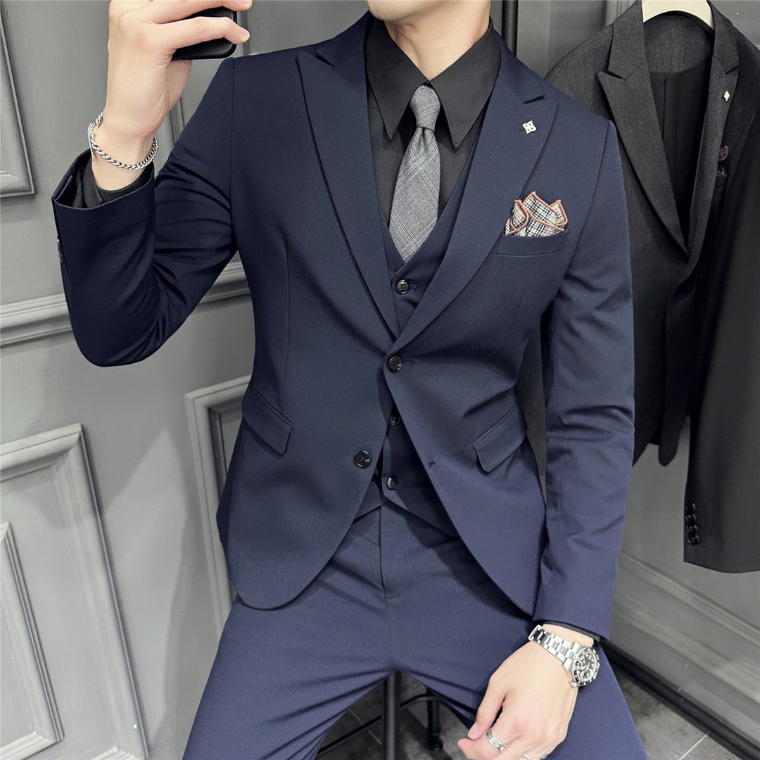 Men's Slim-Fit Business Suit with Vest, Narrow Lapel and Fine Texture Mune Fashion