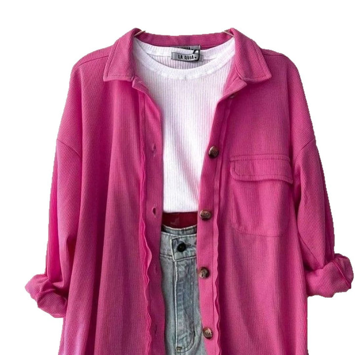 Women's Oversized Cord Shirt Jacket made of Wide Corduroy with Chest Pocket and Wooden Buttons Mune Fashion
