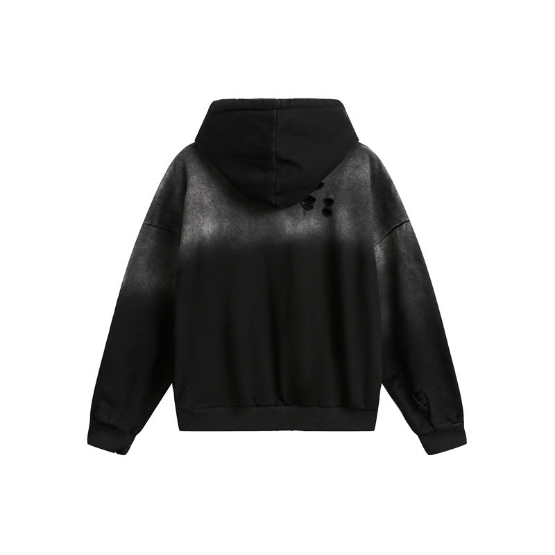 Unisex Oversize Hoodie with Half Zipper, Distressed Details and Kangaroo Pocket Mune Fashion