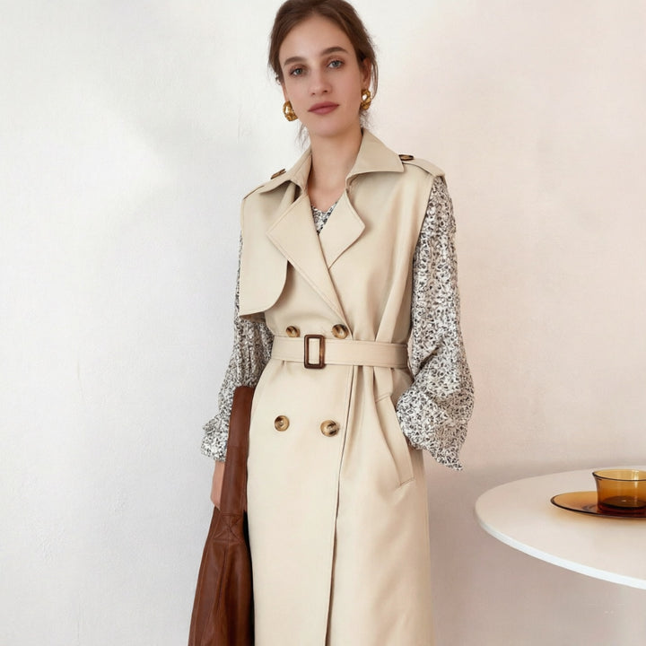 Women Elegant Trench Coat with Belt Mune Fashion