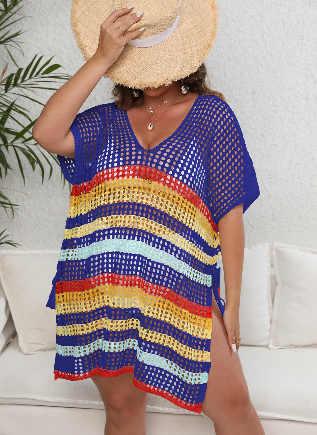 Women's airy beach cover-up with colorful hole design Mune Fashion