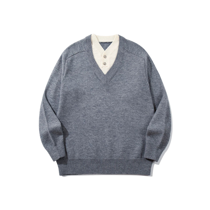 Men's pullover with deep V-neck and integrated Henley collar Mune Fashion