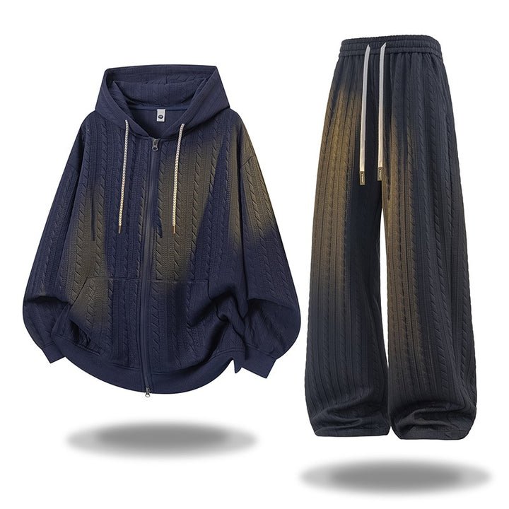 Women Crocheted Cable Knit Lounge Set with Hooded Zip Jacket & Palazzo Pants Mune Fashion