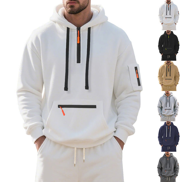 Men's Nan Technical Leisure Hoodie with Short Center Zip, Zipper Kangaroo Pocket and Sleeve Pocket Mune Fashion