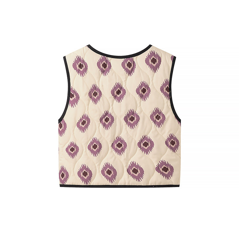 Women's Padded Quilted Short Vest with V-Neck and Tie Mune Fashion