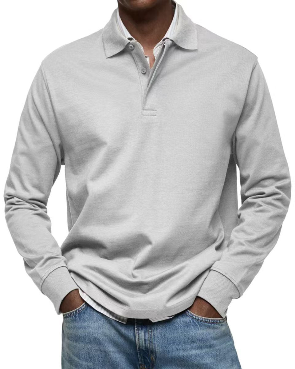 Men's fine-knit polo shirt with long sleeves, ribbed cuffs and concealed button placket Mune Fashion