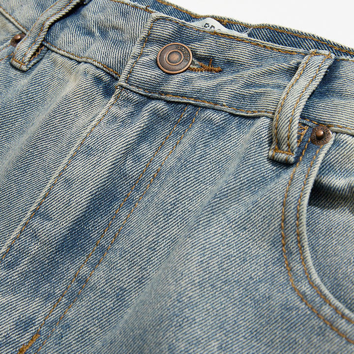 Men's Wide Cropped Baggy Jeans with High Waist and Vintage Wash Mune Fashion