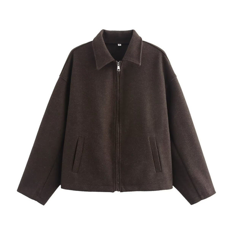 Men's Boxy Wool Blend Blouson with Zipper and Shirt Collar Mune Fashion