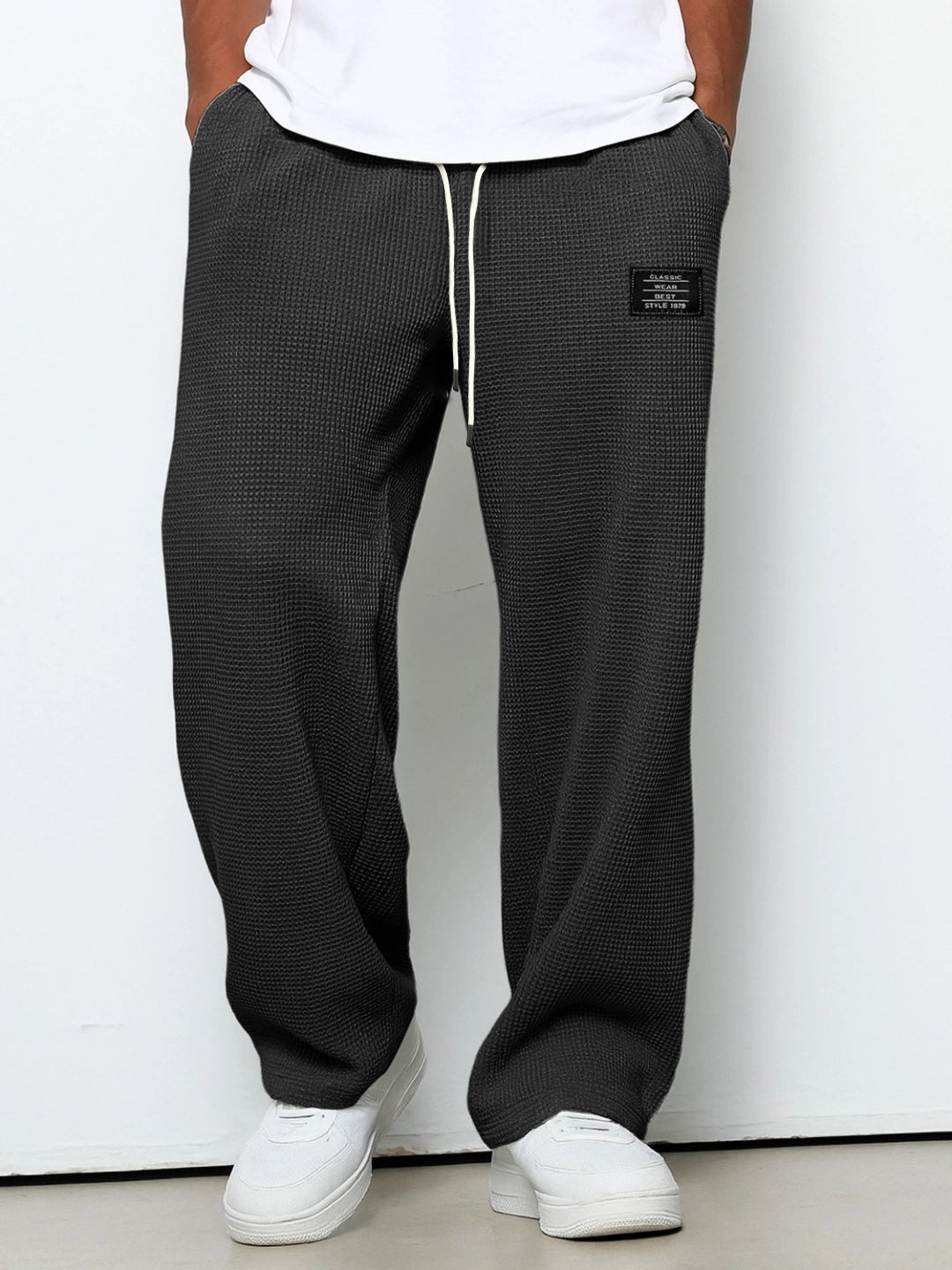 Men's Relaxed Fit Waffle Knit Jogging Pants with Drawstring & Side Pockets Mune Fashion
