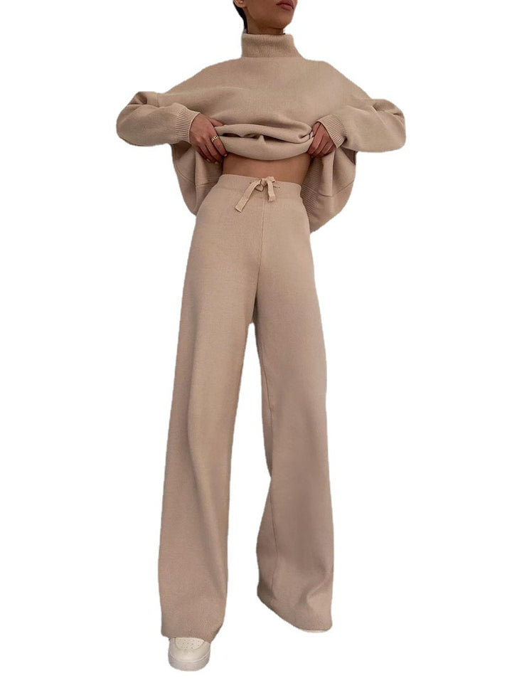 Women Wide Knit Pants with High Waist, Drawstring, and Wide Leg Mune Fashion