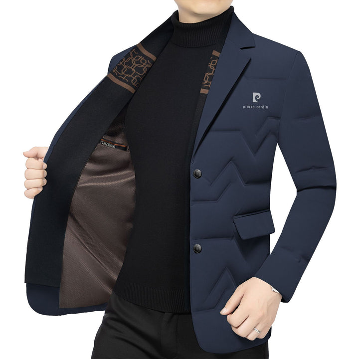 Men's Padded Business Jacket with Quilted Look and Notch Lapel Mune Fashion