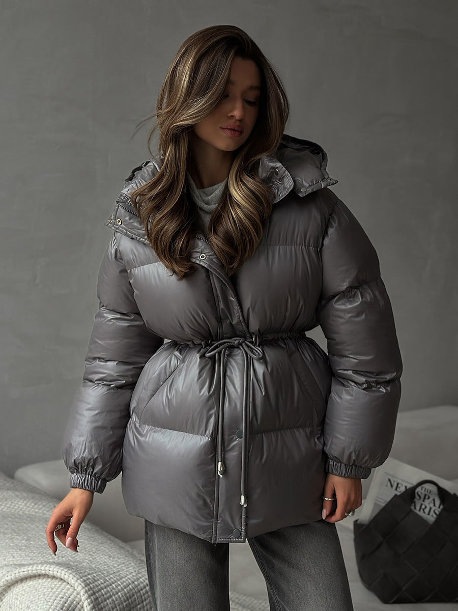 Women’s quilted down jacket with fitted drawstring and hood Mune Fashion