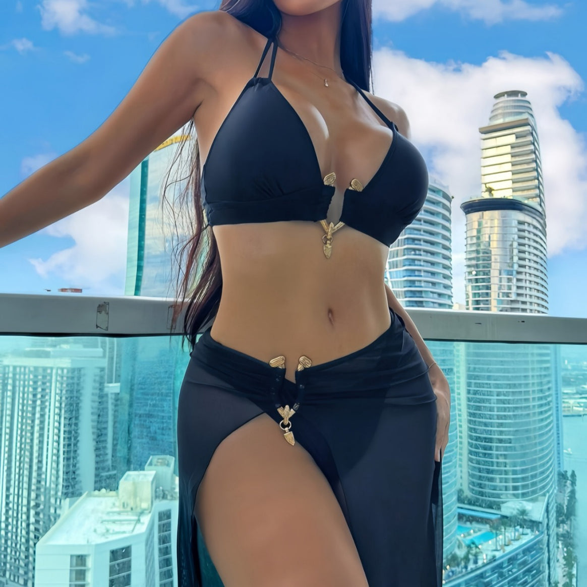 Ladies Bikini Set with elegant wrap skirt look and adjustable straps Mune Fashion