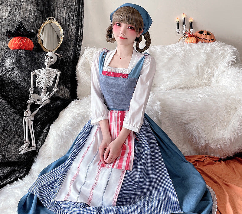 Ladies Vintage Apron Dress with Flowing Skirt and Delicate Ruffle Details Mune Fashion