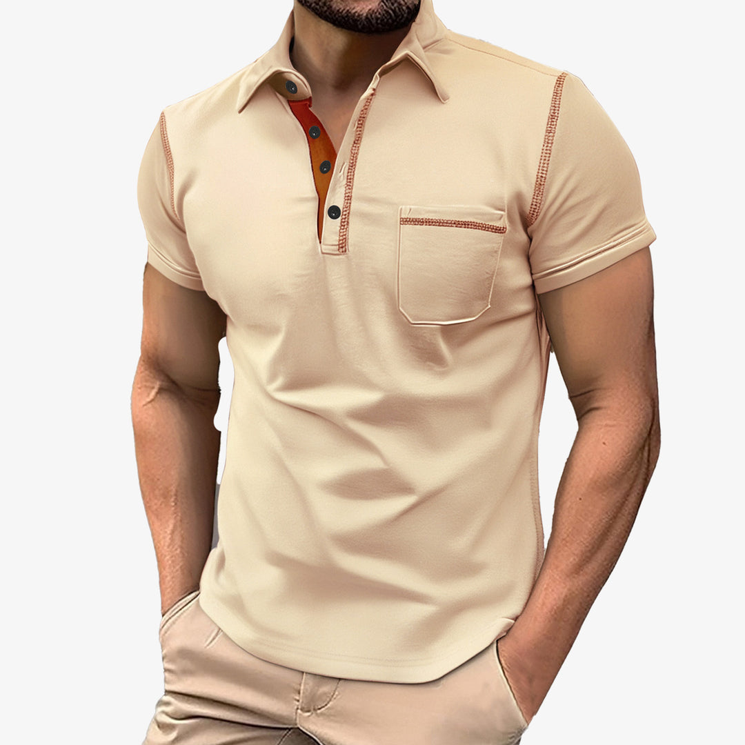 Men's short sleeve polo with chest pocket, contrasting quilted seam and shirt collar Mune Fashion