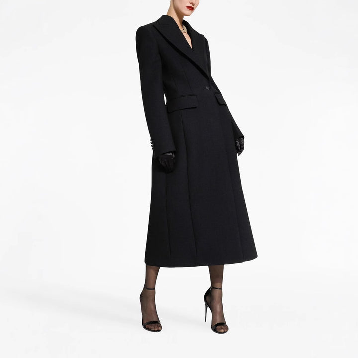 Women's Tailored Longline Coat with Sharp Lapels and Vent Mune Fashion